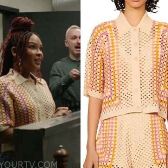 sandro sacramento crochet cardigan knit luke button down collared crop top - Picture 3 of 12